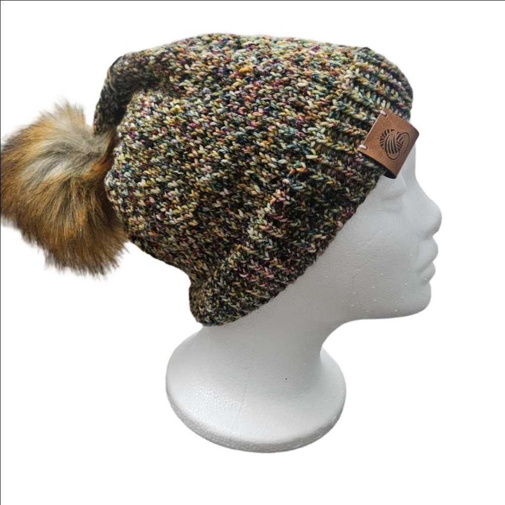 Cozy Multicolor Knit Beanie with Pom-Pom